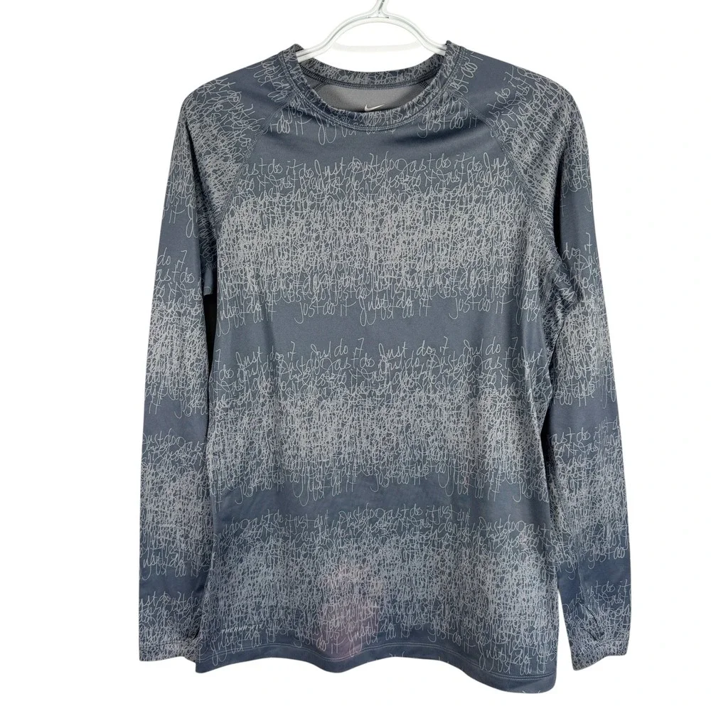 Nike Therma-FIT Long Sleeve Top Womens L Blue Gray Just Do It Print read